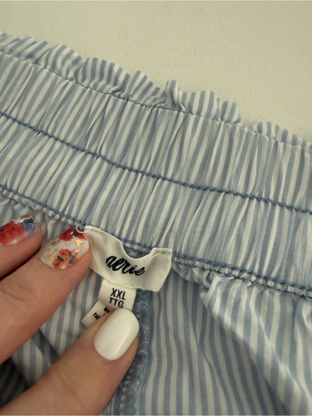 Aerie Good Day Light Blue Pinstripe Button-Up Top and Shorts Set - Picture 4 of 4